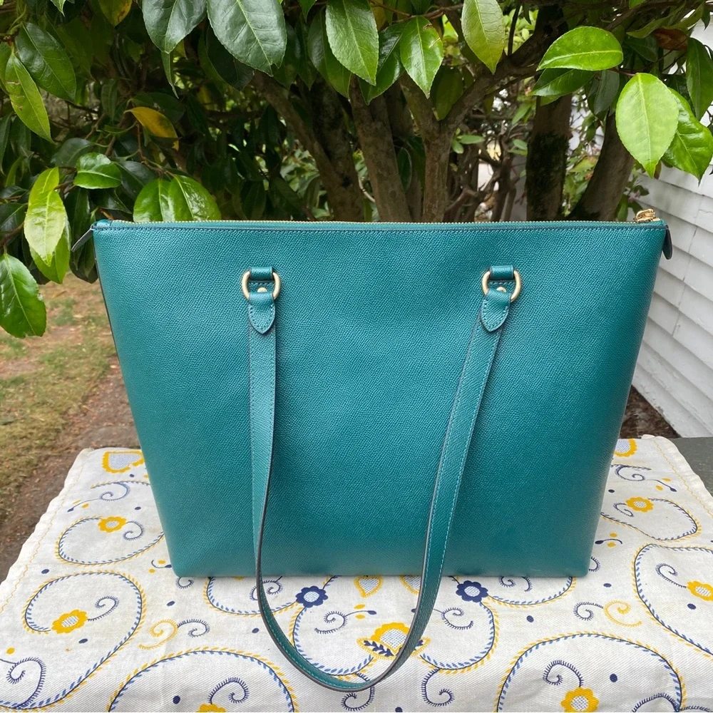 COACH Gallery City Teal Green Zip-Front Leather Tote w. Gold Hardware NEW- 79608